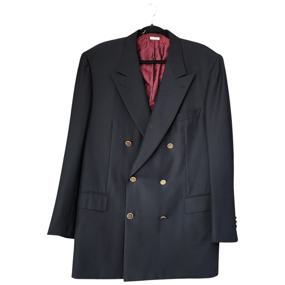 Brioni Wool Double Breasted Black Blazer Men's 46R Original Crest Buttons FLAWS